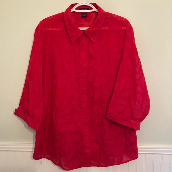 CB PLUS red sheer collared blouse - Picture 1 of 8